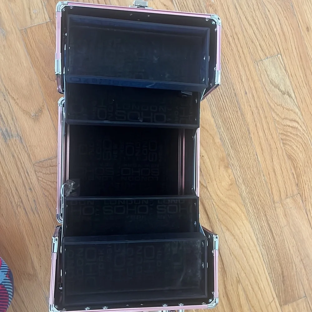 Pink storage box.